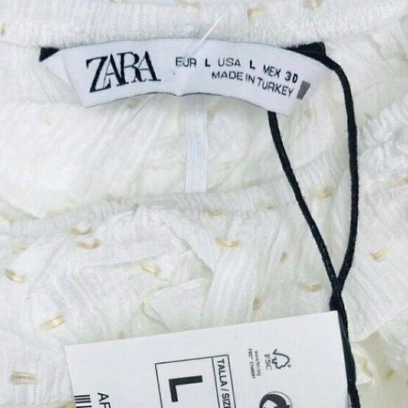 New! ZARA Bohemian Peasant Balloon Sleeve Swiss Dot Ruched Cropped Blouse Top - Picture 7 of 9